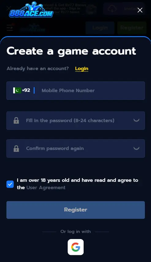 888ACE Game register
